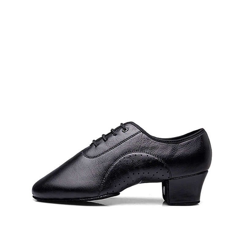 Men's Black Leather Split Sole Cuban Heel Dance Shoes HIPPOSEUS