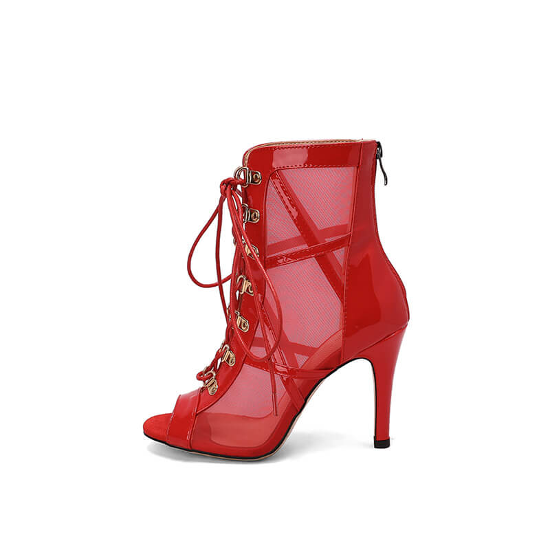 Red Patent Leather Peep Toe Dance Boots