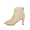 Apricot Lace Hollow Stiletto Dance Boots
