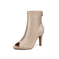 Apricot Lycra Rhinestone-Studded Dance Boots