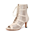 Apricot Matte Mesh Lace-Up Dance Boots