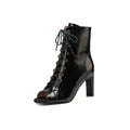 Black Chunky-Heeled Oily Leather Dance Boots
