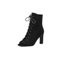 Black Chunky-Heeled Suede Dance Boots