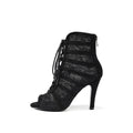 Black Lace Hollow Stiletto Dance Boots