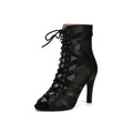 Black Lace-Up Mesh Dance Boots