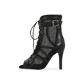 Black Matte Mesh Stiletto Dance Boots