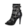 Black Mesh Patent Leather Buckle Dance Boots