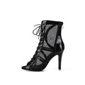 Black Mesh Stiletto Dance Boots