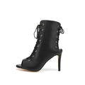 Open Toe Leather Strapped Ankle Stiletto Boots