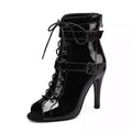 Black Patent Leather Double Buckle Open Toe Dance Boots