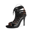 Black Patent Leather Strappy Stiletto Dance Shoes