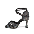 Black Satin Rhinestones Latin Dance Shoes
