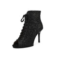 Black Sequins One-Piece Heel Sole Dance Boots