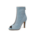 Blue Denim Rhinestone-Studded Dance Boots