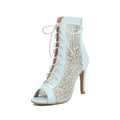 Blue Lace Hollow Stiletto Dance Boots