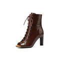 Brown Chunky-Heeled Oily Leather Dance Boots