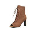 Brown Chunky-Heeled Suede Dance Boots