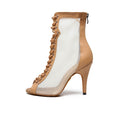 Brown Mesh Open-Toe Dance Boots
