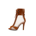 Brown Open-Toe Lace-Up Dance Boots