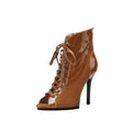 Brown Patent Leather Suede Patchwork Dance Boots