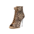 Brown Snake Pattern One-Piece Heel Sole Dance Boots