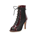 Burgundy Lace Hollow Stiletto Dance Boots