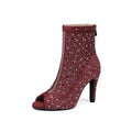 Burgundy Suede Rhinestone-Studded Dance Boots