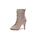 Apricot Crystal embellished Lace-up Dance Booties