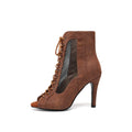 Brown Hollow Stiletto Lace-Up Dancing Shoes