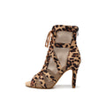 Leopard Print Mesh Stiletto Dance Boots