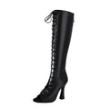 Matte Black Peep-Toe Boots