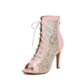 Pink Lace Hollow Stiletto Dance Boots