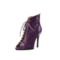 Purple Patent Leather Suede Patchwork Dance Boots