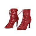 Red Lace-Up Mesh Dance Boots