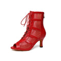 Red Matte Cutout Mesh Dance Boots