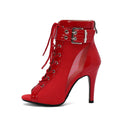 Red Patent Leather Wide Ankle Buckle Dance Boots