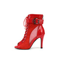 Red Patent Leather Wide Ankle Buckle Dance Boots