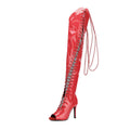 Red Patent Twisted Lace-Up Over-The-Knee Boots