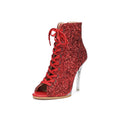 Red Sequins Transparent Shoe Heel Dance Boots