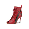 Red Stone-Patterned One-Piece Sole Dance Boots