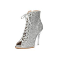 Silver Sequins Transparent Shoe Heel Dance Boots