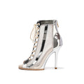 Silver Side Hollow Shoe Heel Integrated Dance Boots