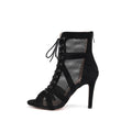 Suede Peep Toe Lace-up Mesh Stiletto Heels Boots