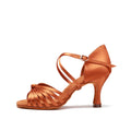 Tan Satin Professional Latin Ballroom Dance Shoes