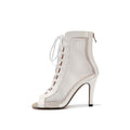 White Patent Leather Mesh Dance Boots