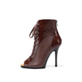Wine Red Patent Leather Matte Patchwork Dance Boots