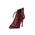 Wine Red Patent Leather Suede Patchwork Dance Boots