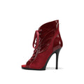 Wine Red Patent Leather Suede Patchwork Dance Boots