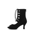 Black Lace-up Latin Tango Dance Heels Boots