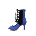 Blue Lace-up Latin Tango Dance Heels Boots